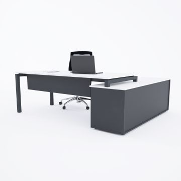 Cube-40 160cm Alt Etajerli Çalışma Masası 185x160 - Beyaz+Antrasit