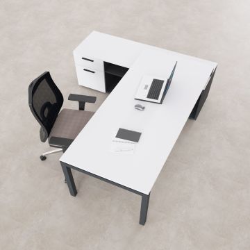 Cube-40 160cm Alt Etajerli Çalışma Masası 185x160 - Beyaz+Antrasit