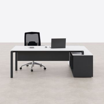 Cube-40 160cm Alt Etajerli Çalışma Masası 185x160 - Beyaz+Antrasit