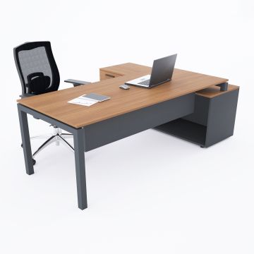 Cube-40 160cm Alt Etajerli Çalışma Masası 185x160 - Ceviz+Antrasit