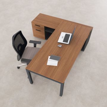 Cube-40 160cm Alt Etajerli Çalışma Masası 185x160 - Ceviz+Antrasit