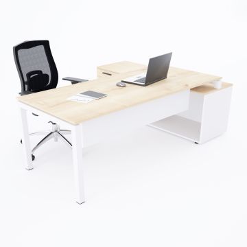 Cube-40 160cm Alt Etajerli Çalışma Masası 185x160 - Meşe+Beyaz