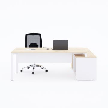 Cube-40 160cm Alt Etajerli Çalışma Masası 185x160 - Meşe+Beyaz