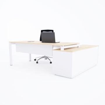 Cube-40 160cm Alt Etajerli Çalışma Masası 185x160 - Meşe+Beyaz