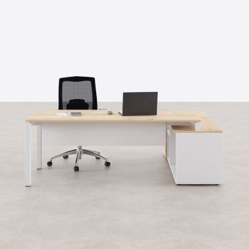 Cube-40 160cm Alt Etajerli Çalışma Masası 185x160 - Meşe+Beyaz