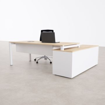 Cube-40 160cm Alt Etajerli Çalışma Masası 185x160 - Meşe+Beyaz