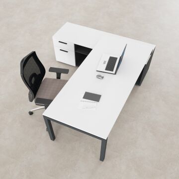 Cube-40 160cm Alt Etajerli Çalışma Masası 205x160 - Beyaz+Antrasit