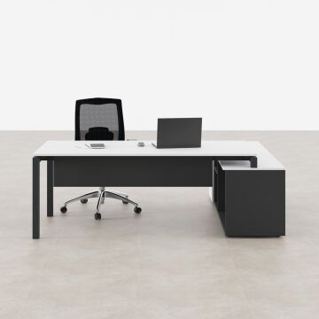 Cube-40 160cm Alt Etajerli Çalışma Masası 205x160 - Beyaz+Antrasit