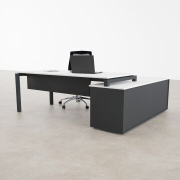 Cube-40 160cm Alt Etajerli Çalışma Masası 205x160 - Beyaz+Antrasit