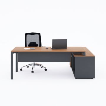 Cube-40 160cm Alt Etajerli Çalışma Masası 205x160 - Ceviz+Antrasit