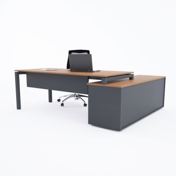 Cube-40 160cm Alt Etajerli Çalışma Masası 205x160 - Ceviz+Antrasit