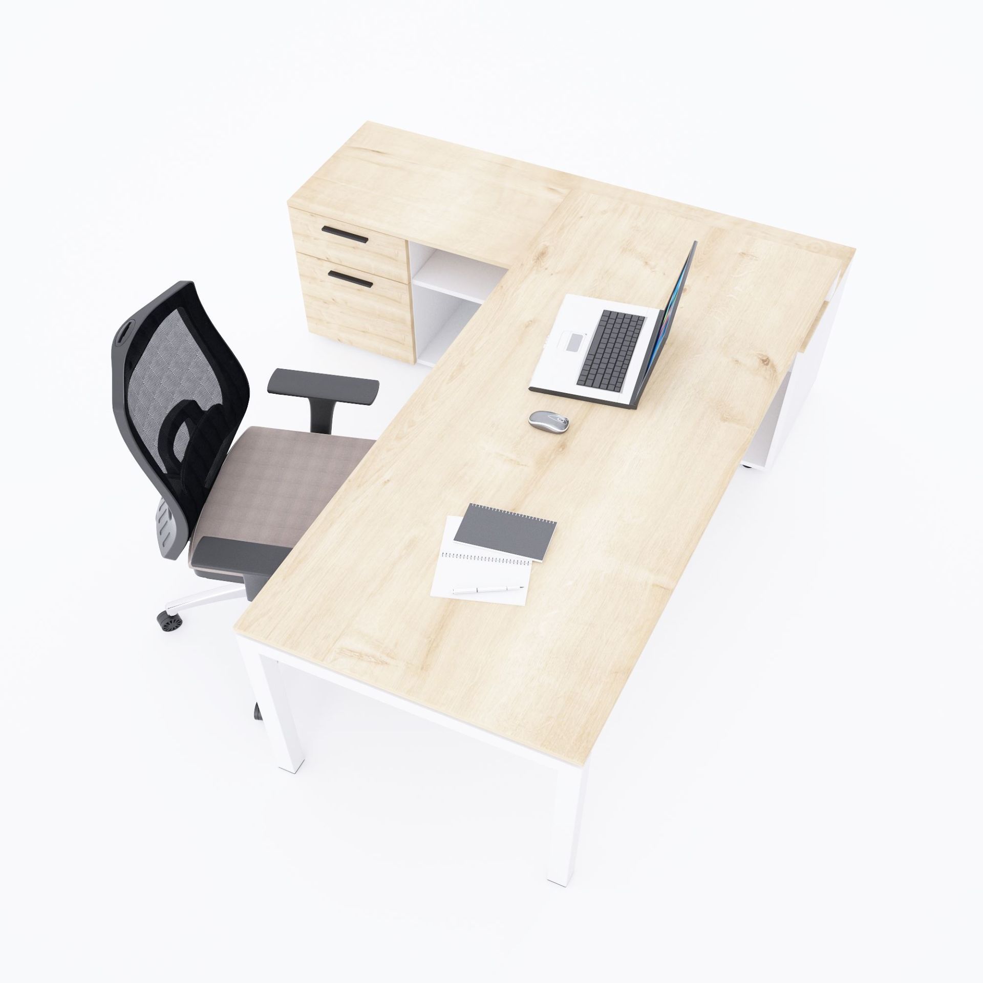 Cube-40 160cm Alt Etajerli Çalışma Masası 205x160 - Meşe+Beyaz
