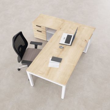 Cube-40 160cm Alt Etajerli Çalışma Masası 205x160 - Meşe+Beyaz