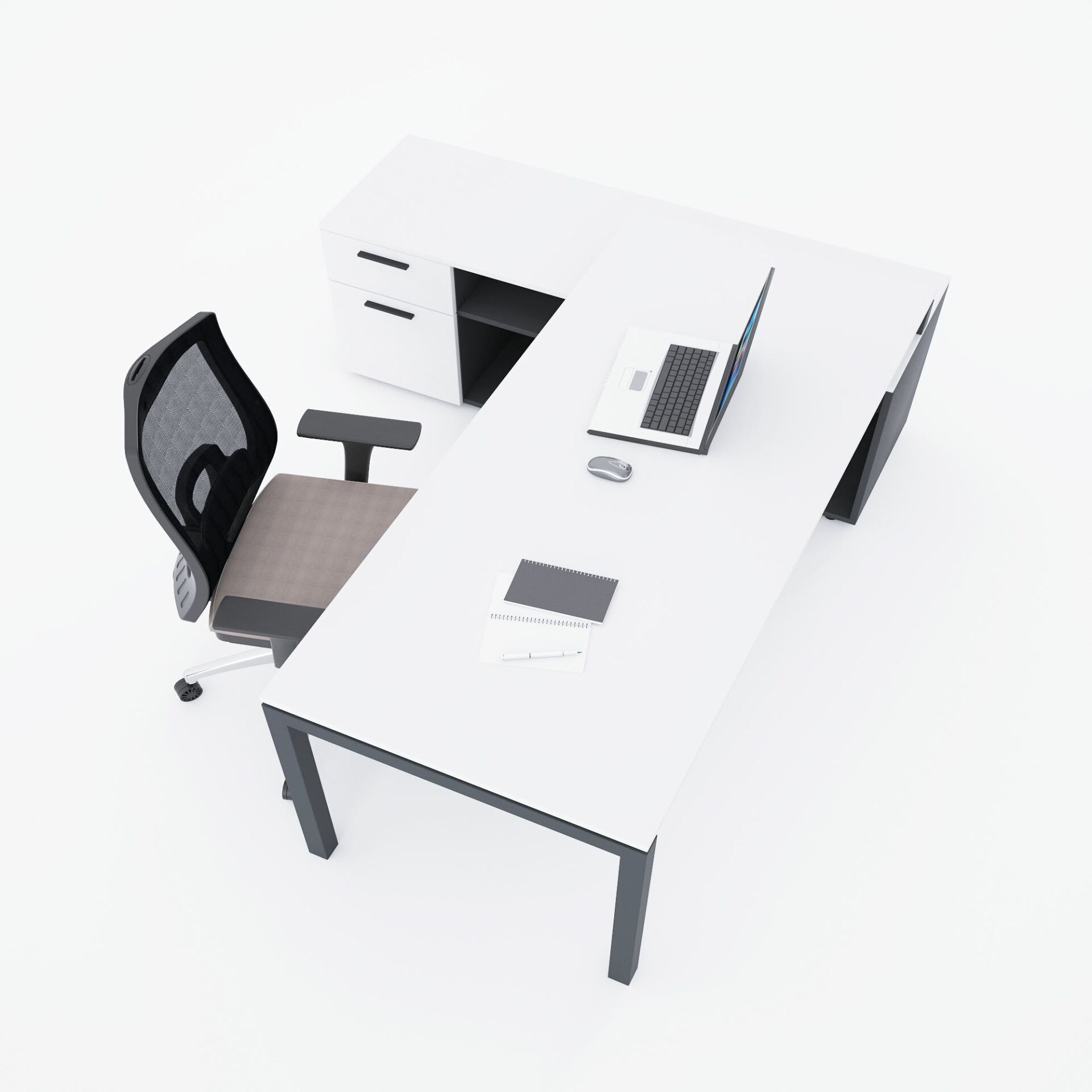 Cube-40 160cm Alt Etajerli Çalışma Masası 225x160 - Beyaz+Antrasit