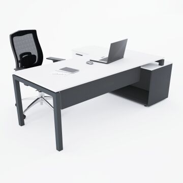Cube-40 160cm Alt Etajerli Çalışma Masası 225x160 - Beyaz+Antrasit