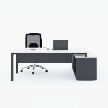 Cube-40 160cm Alt Etajerli Çalışma Masası 225x160 - Beyaz+Antrasit