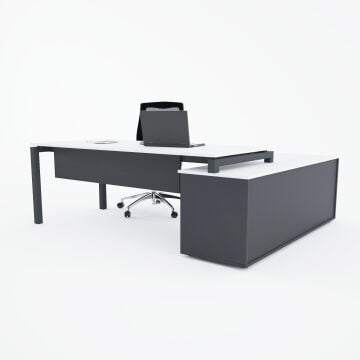 Cube-40 160cm Alt Etajerli Çalışma Masası 225x160 - Beyaz+Antrasit