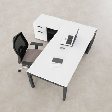 Cube-40 160cm Alt Etajerli Çalışma Masası 225x160 - Beyaz+Antrasit
