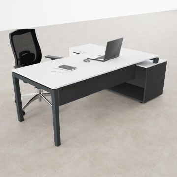 Cube-40 160cm Alt Etajerli Çalışma Masası 225x160 - Beyaz+Antrasit