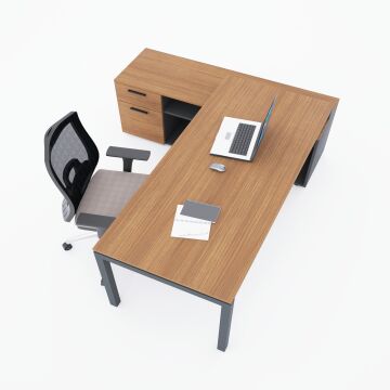 Cube-40 160cm Alt Etajerli Çalışma Masası 225x160 - Ceviz+Antrasit