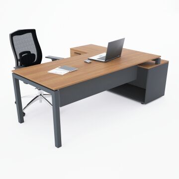 Cube-40 160cm Alt Etajerli Çalışma Masası 225x160 - Ceviz+Antrasit