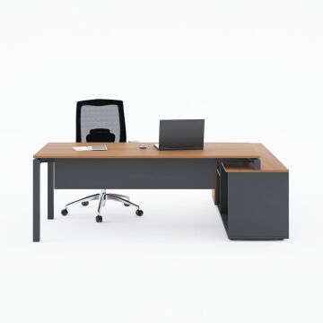 Cube-40 160cm Alt Etajerli Çalışma Masası 225x160 - Ceviz+Antrasit