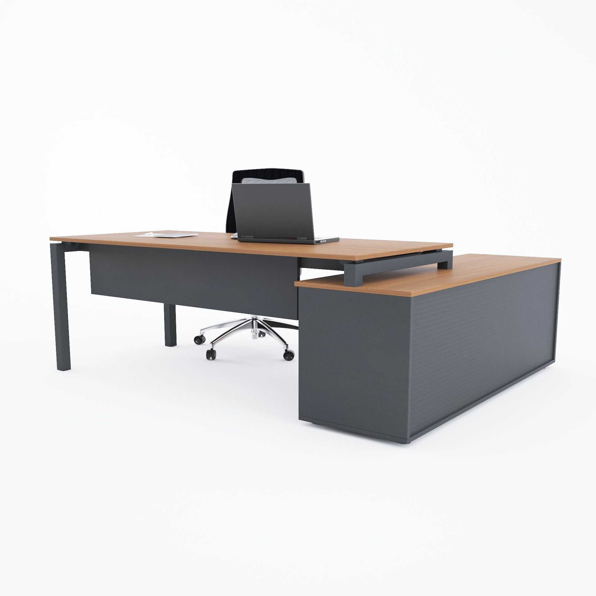 Cube-40 160cm Alt Etajerli Çalışma Masası 225x160 - Ceviz+Antrasit
