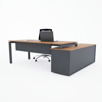 Cube-40 160cm Alt Etajerli Çalışma Masası 225x160 - Ceviz+Antrasit