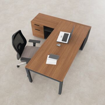 Cube-40 160cm Alt Etajerli Çalışma Masası 225x160 - Ceviz+Antrasit