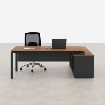 Cube-40 160cm Alt Etajerli Çalışma Masası 225x160 - Ceviz+Antrasit