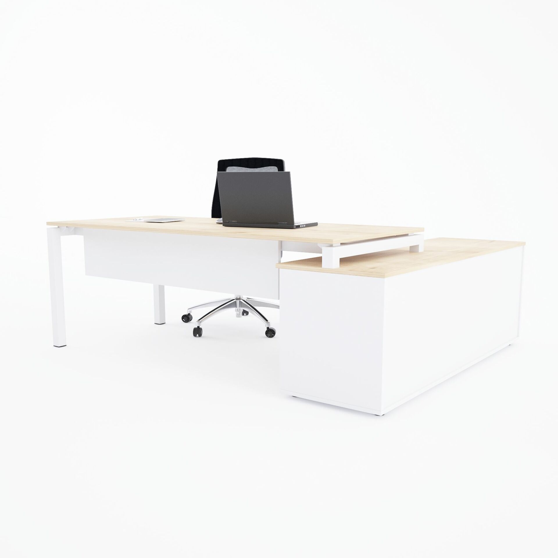Cube-40 160cm Alt Etajerli Çalışma Masası 225x160 - Meşe+Beyaz