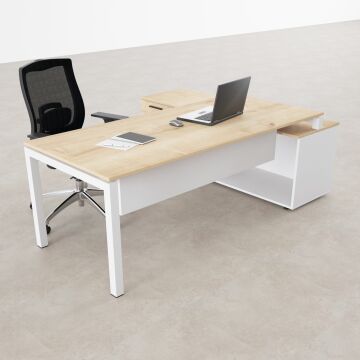 Cube-40 160cm Alt Etajerli Çalışma Masası 225x160 - Meşe+Beyaz