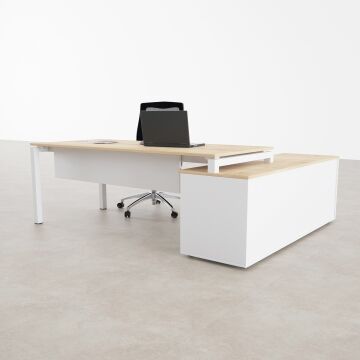 Cube-40 160cm Alt Etajerli Çalışma Masası 225x160 - Meşe+Beyaz