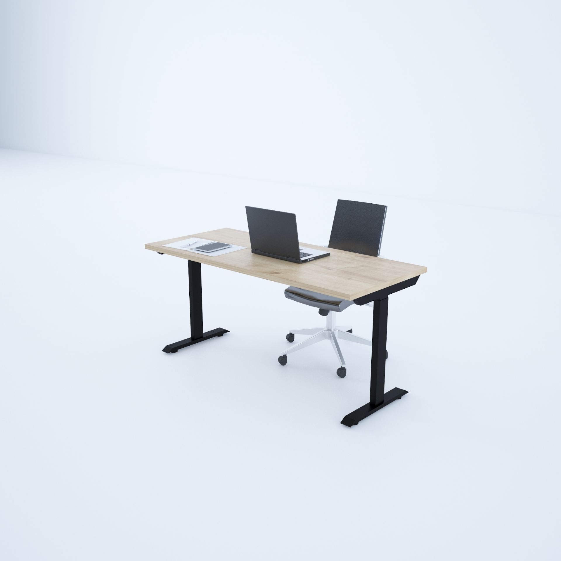 ToHi Desk - Yükseklik Ayarlı Masa 180x80 - Meşe+Siyah