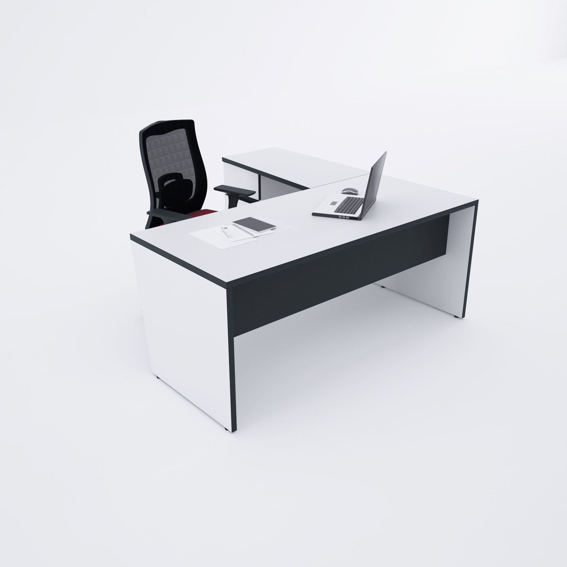 Panel Keson Etajerli Çalışma Masası 180x180 - Beyaz