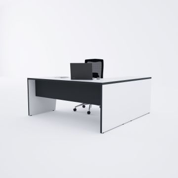 Panel Keson Etajerli Çalışma Masası 180x180 - Beyaz