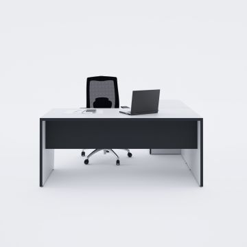 Panel Keson Etajerli Çalışma Masası 180x180 - Beyaz