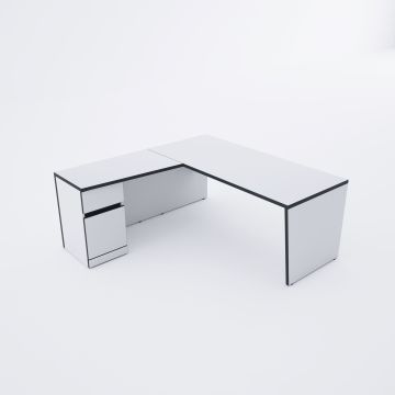 Panel Keson Etajerli Çalışma Masası 180x180 - Beyaz