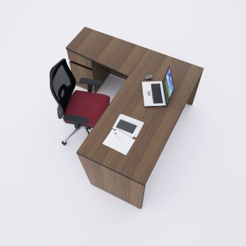 Panel Keson Etajerli Çalışma Masası 180x180 - Ceviz