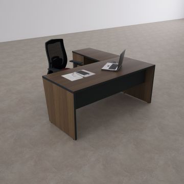 Panel Keson Etajerli Çalışma Masası 180x180 - Ceviz