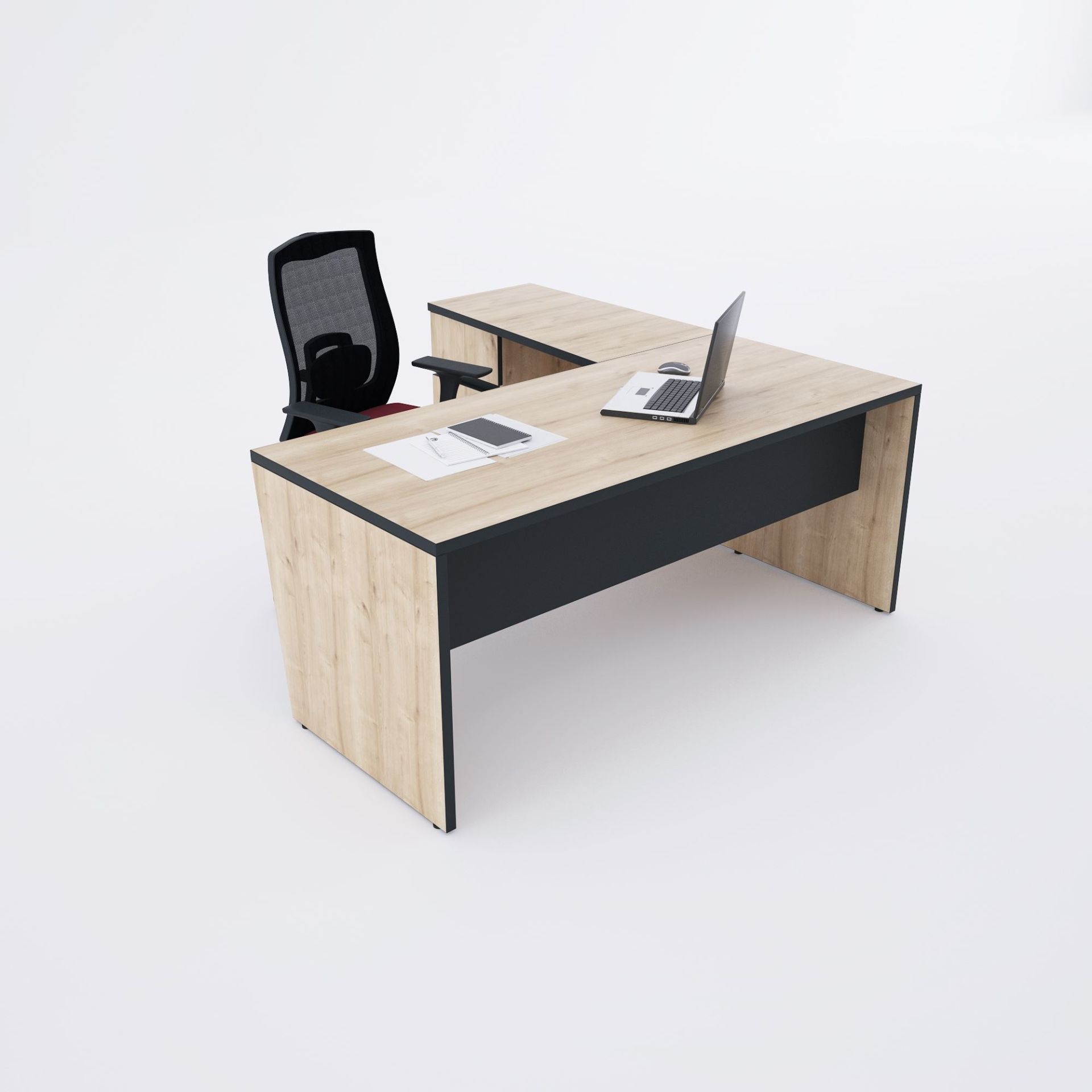 Panel Keson Etajerli Çalışma Masası 180x180 - Meşe