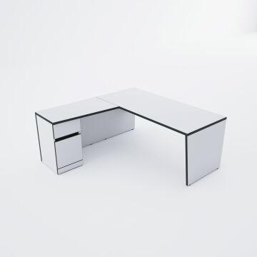 Panel Keson Etajerli Çalışma Masası 200x180 - Beyaz