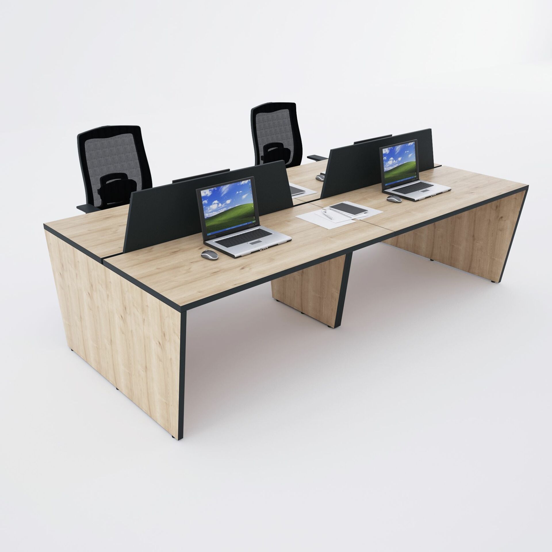 Panel Dörtlü Çalışma Masası 200x140 - Meşe