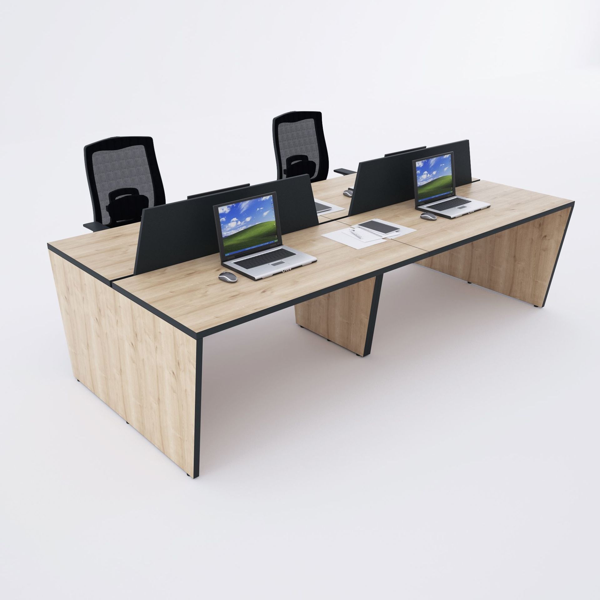 Panel Dörtlü Çalışma Masası 280x140 - Meşe