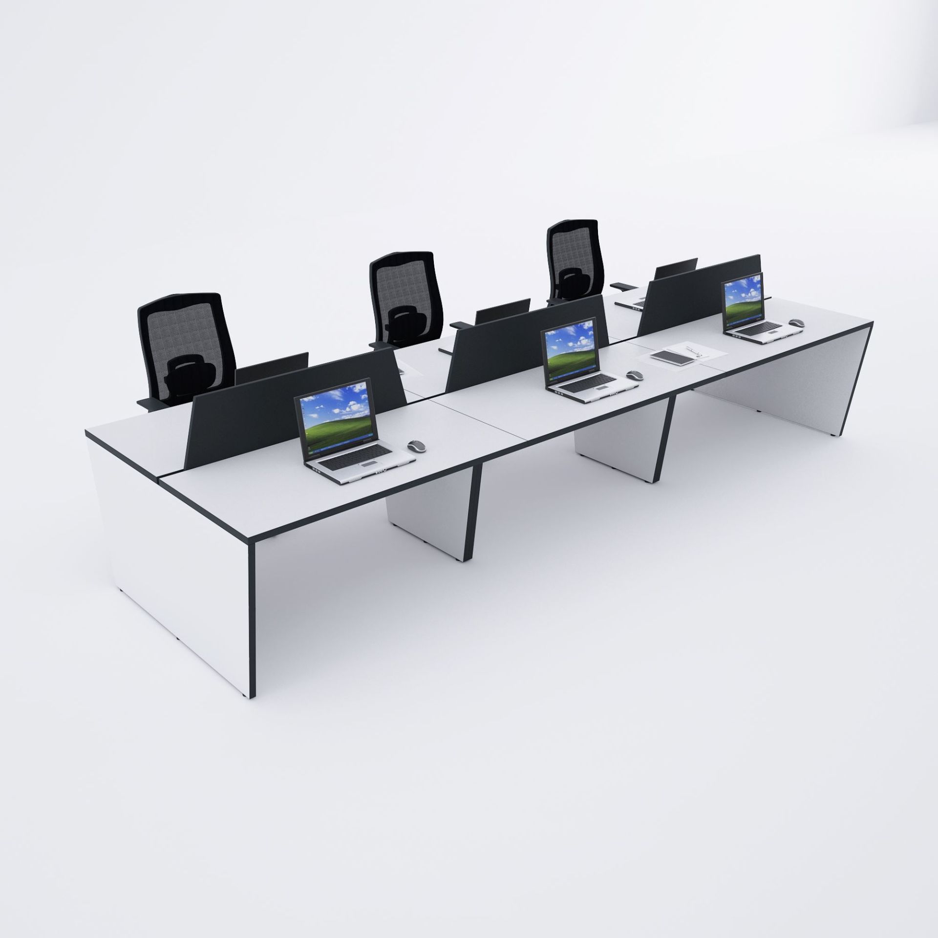 Panel Altılı Çalışma Masası 300x140 - Beyaz