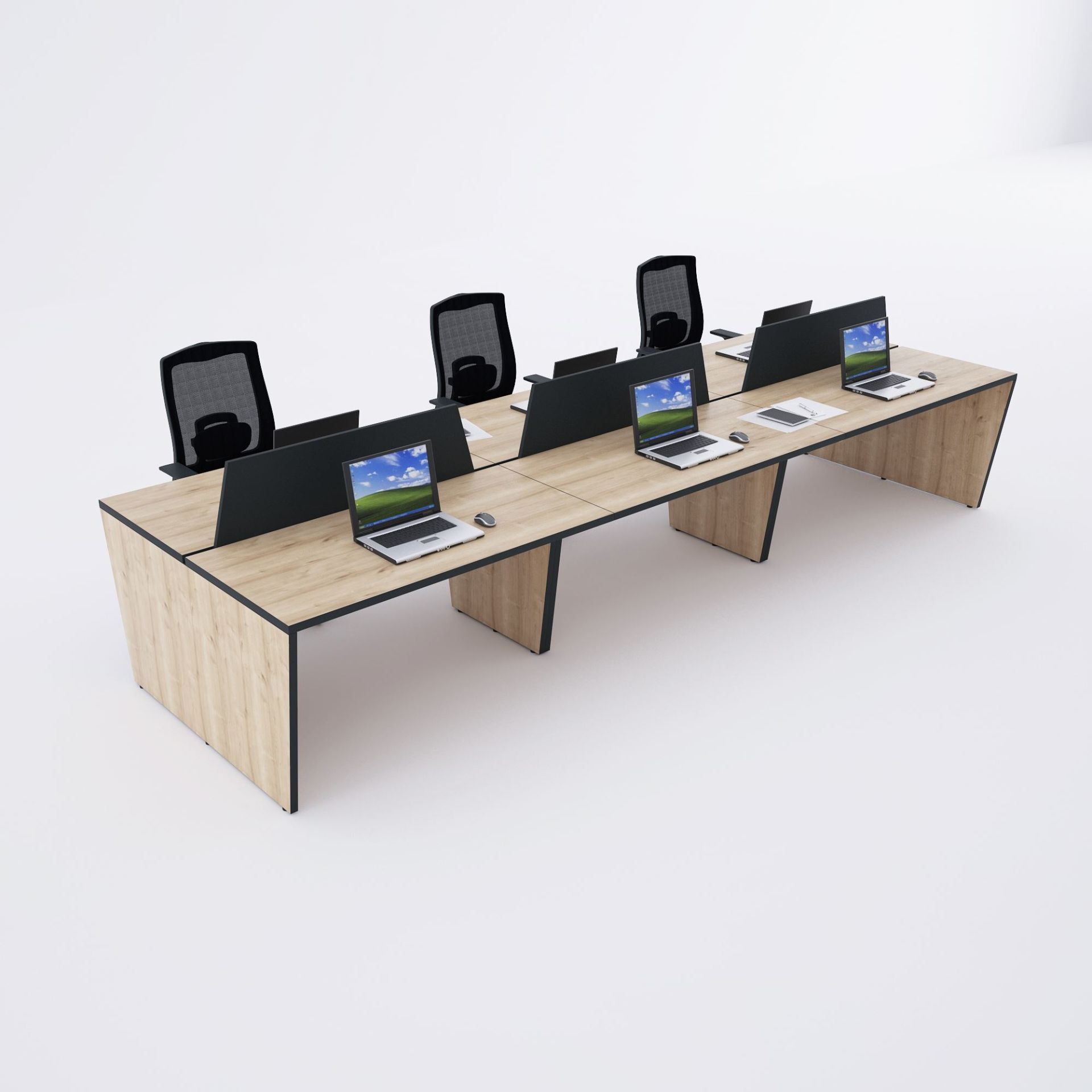 Panel Altılı Çalışma Masası 360x140 - Meşe