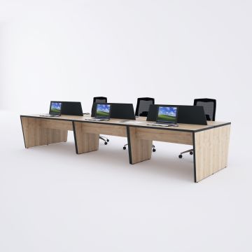 Panel Altılı Çalışma Masası 360x140 - Meşe