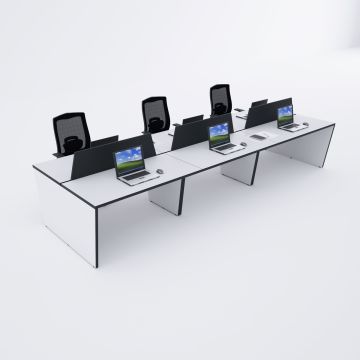 Panel Altılı Çalışma Masası 420x140 - Beyaz