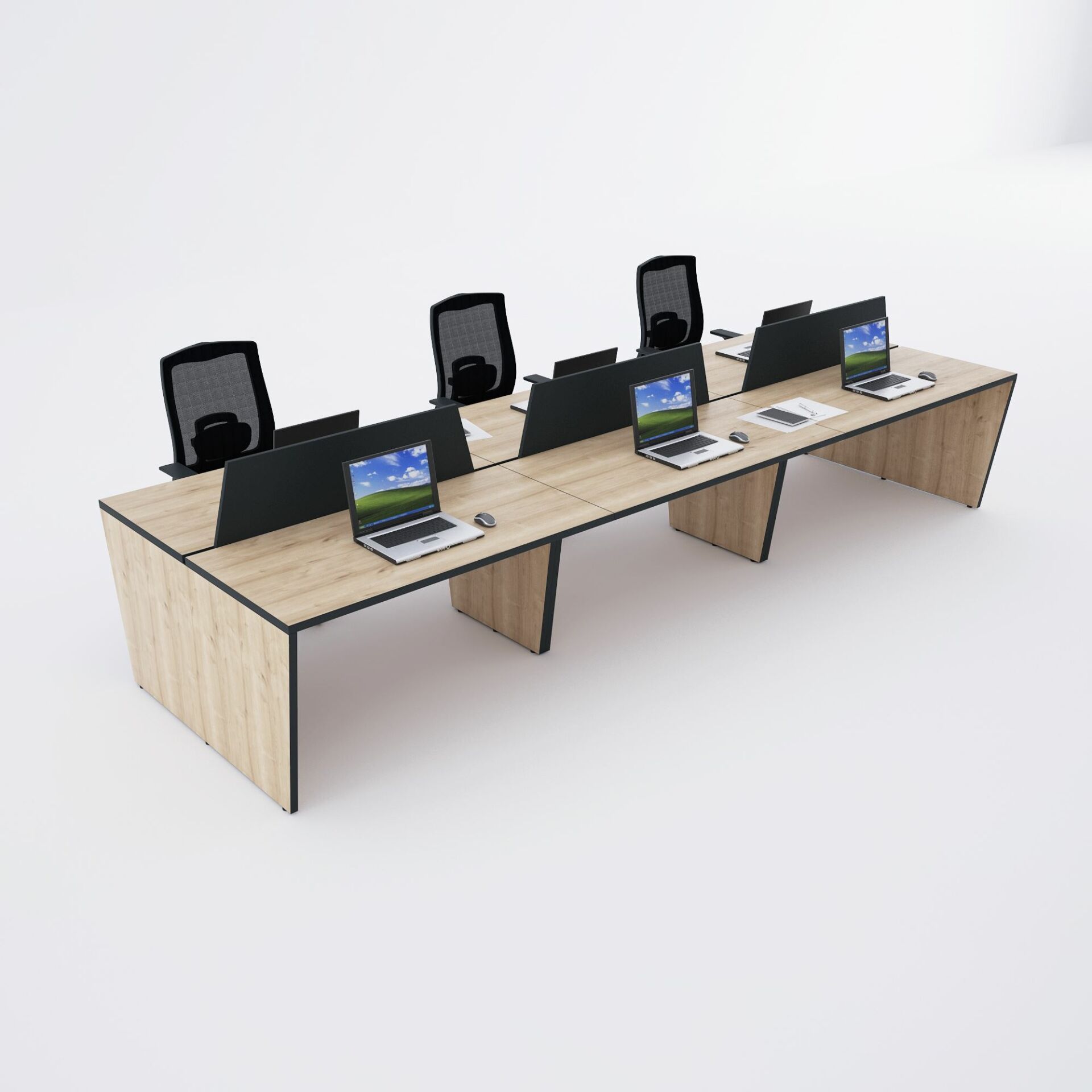 Panel Altılı Çalışma Masası 420x140 - Meşe