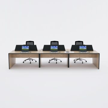 Panel Altılı Çalışma Masası 420x140 - Meşe